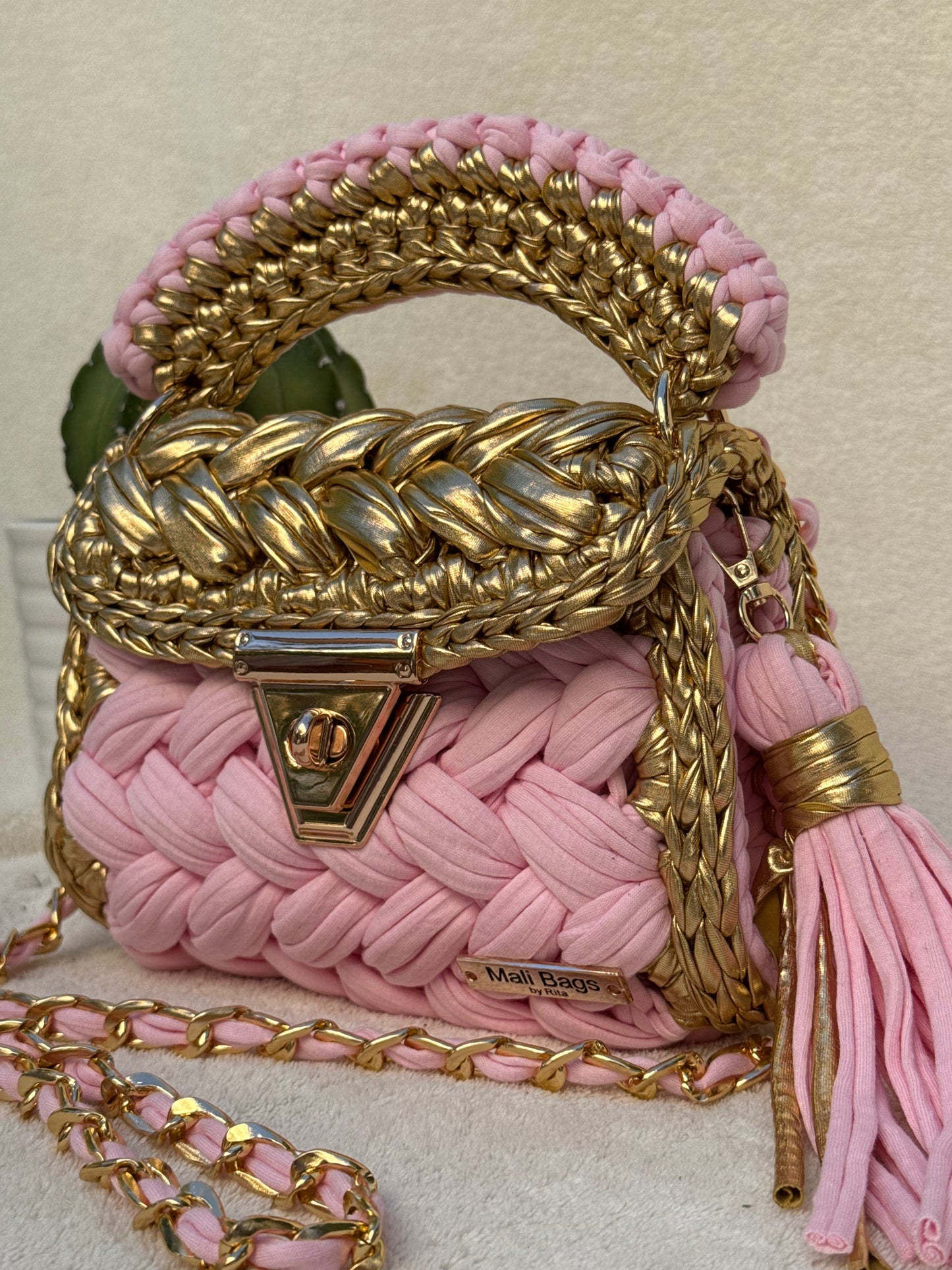 Aurora pink&gold puff Bag