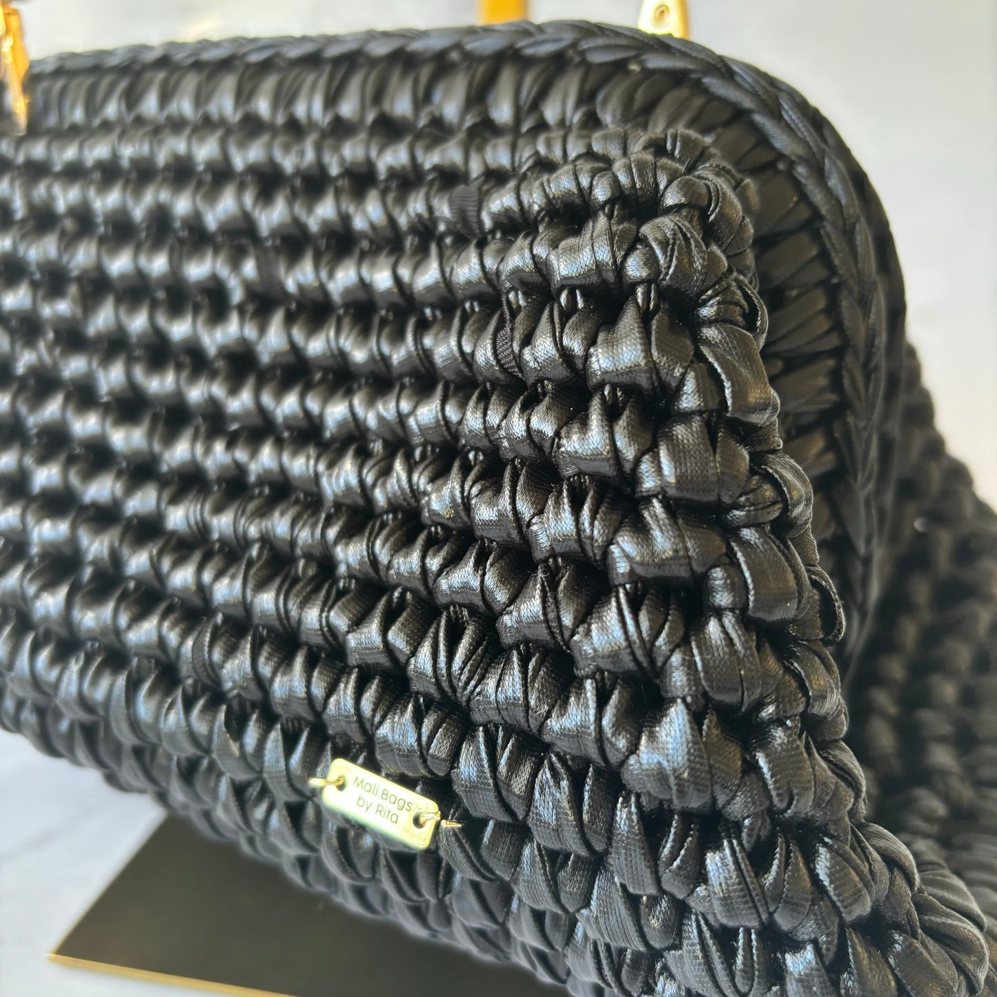 Alba black leather effect premium yarn clutch