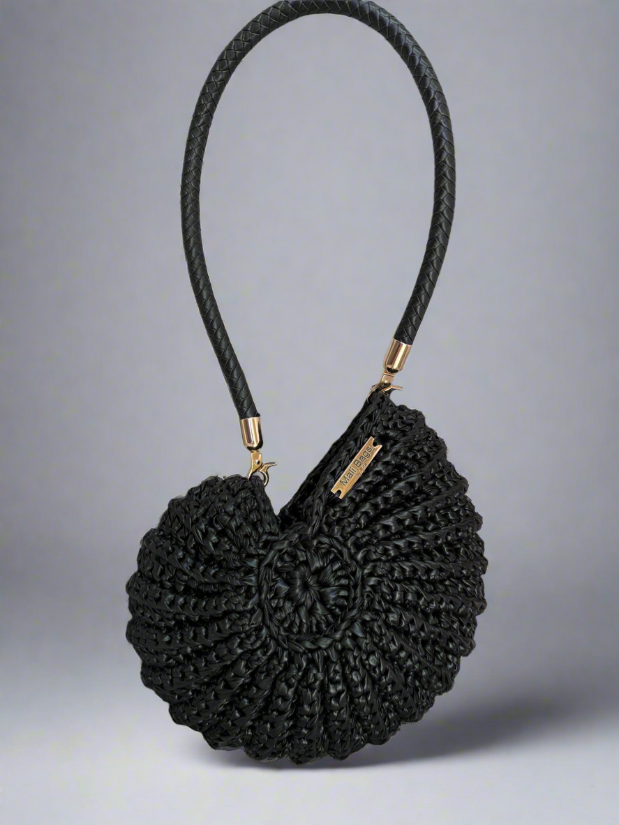 Ariel round shell black faux leather