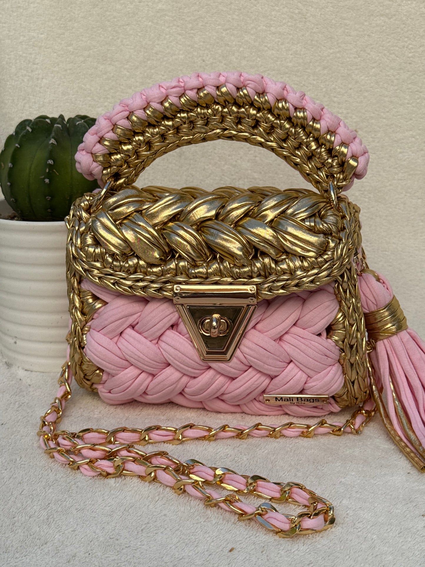 Aurora pink&gold puff Bag