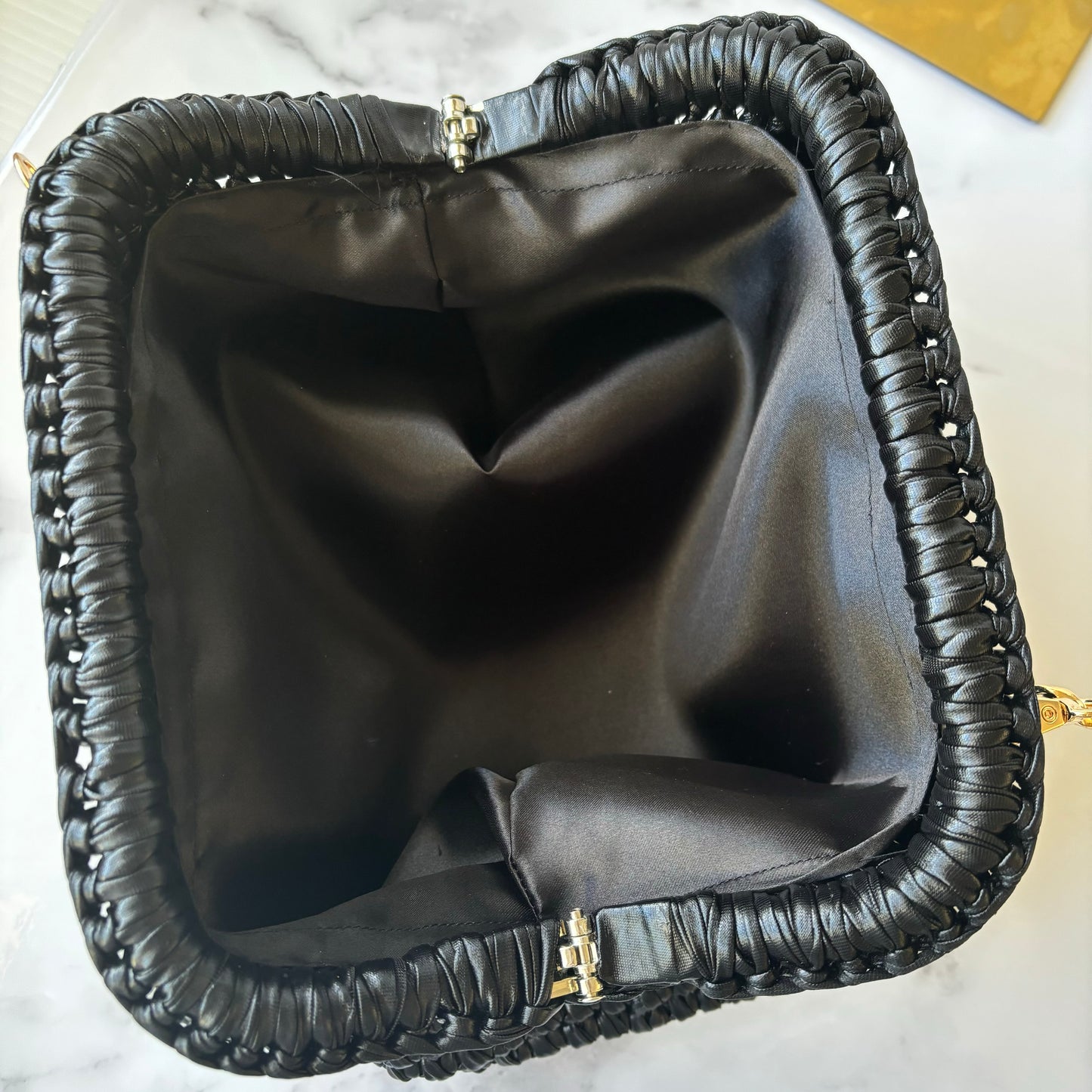 Alba black leather effect premium yarn clutch