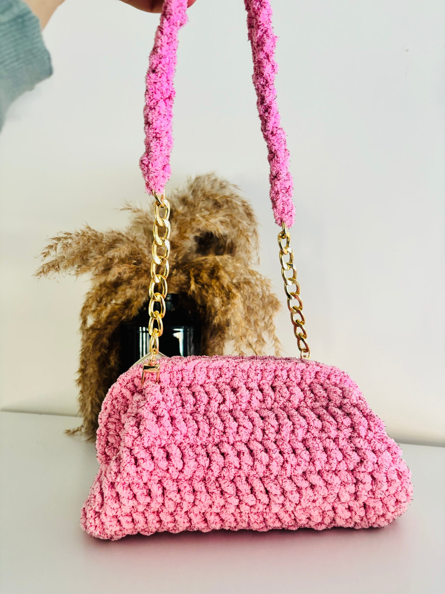 Gretta pink Barbie w/ red glitter velvet Clutch