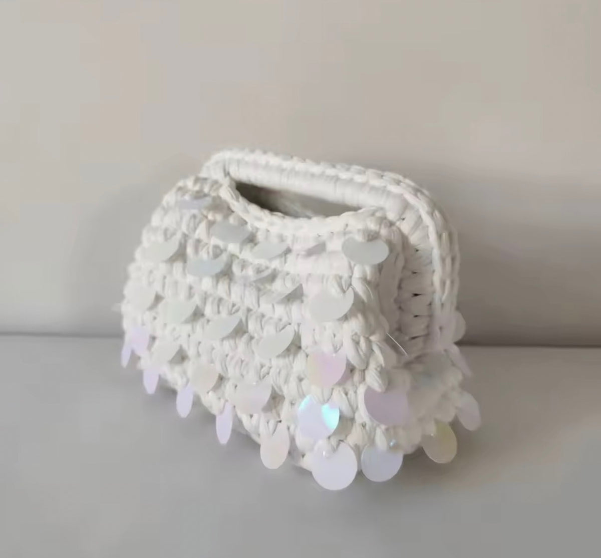 Mermaid Sequin Clutch in White