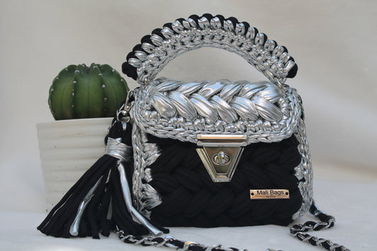 Aurora Black& Silver puff bag