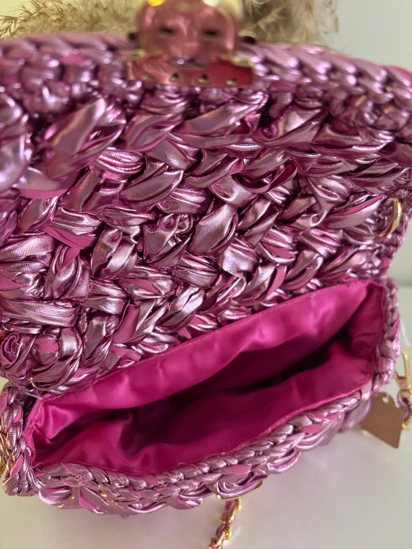 Nica pink metallic puff bag