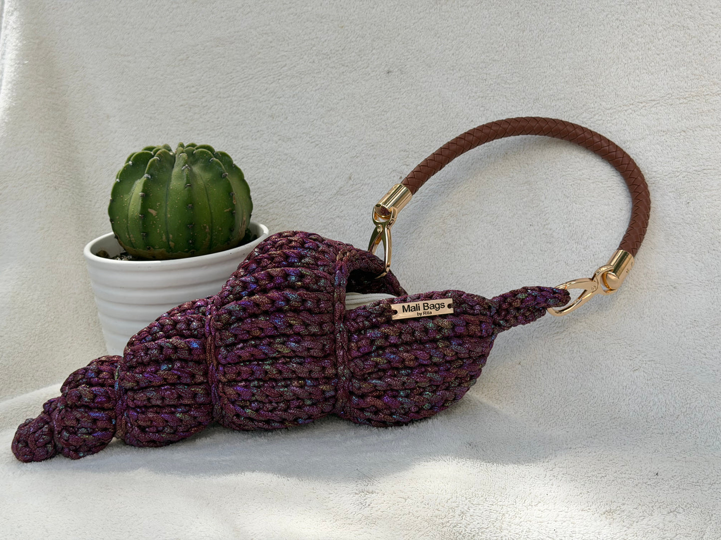 Ariel cone burgundy mermaid seashell bag