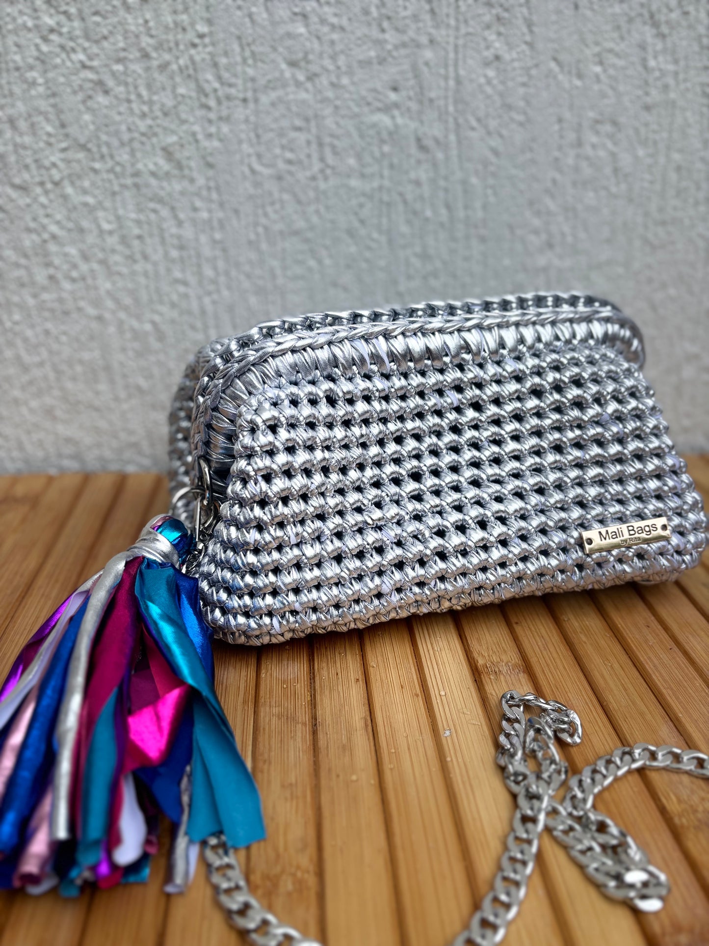 Gretta Silver metallic clutch