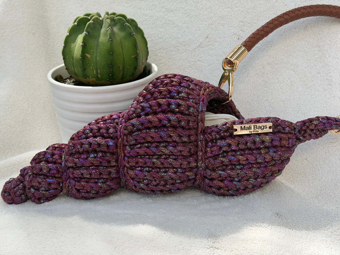 Ariel cone burgundy mermaid seashell bag
