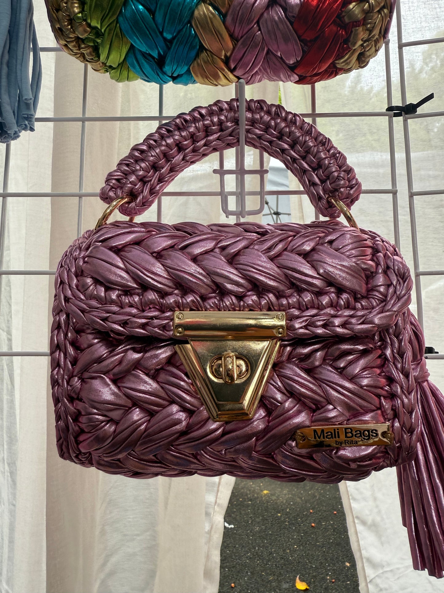 Isla pink metallic puff bag