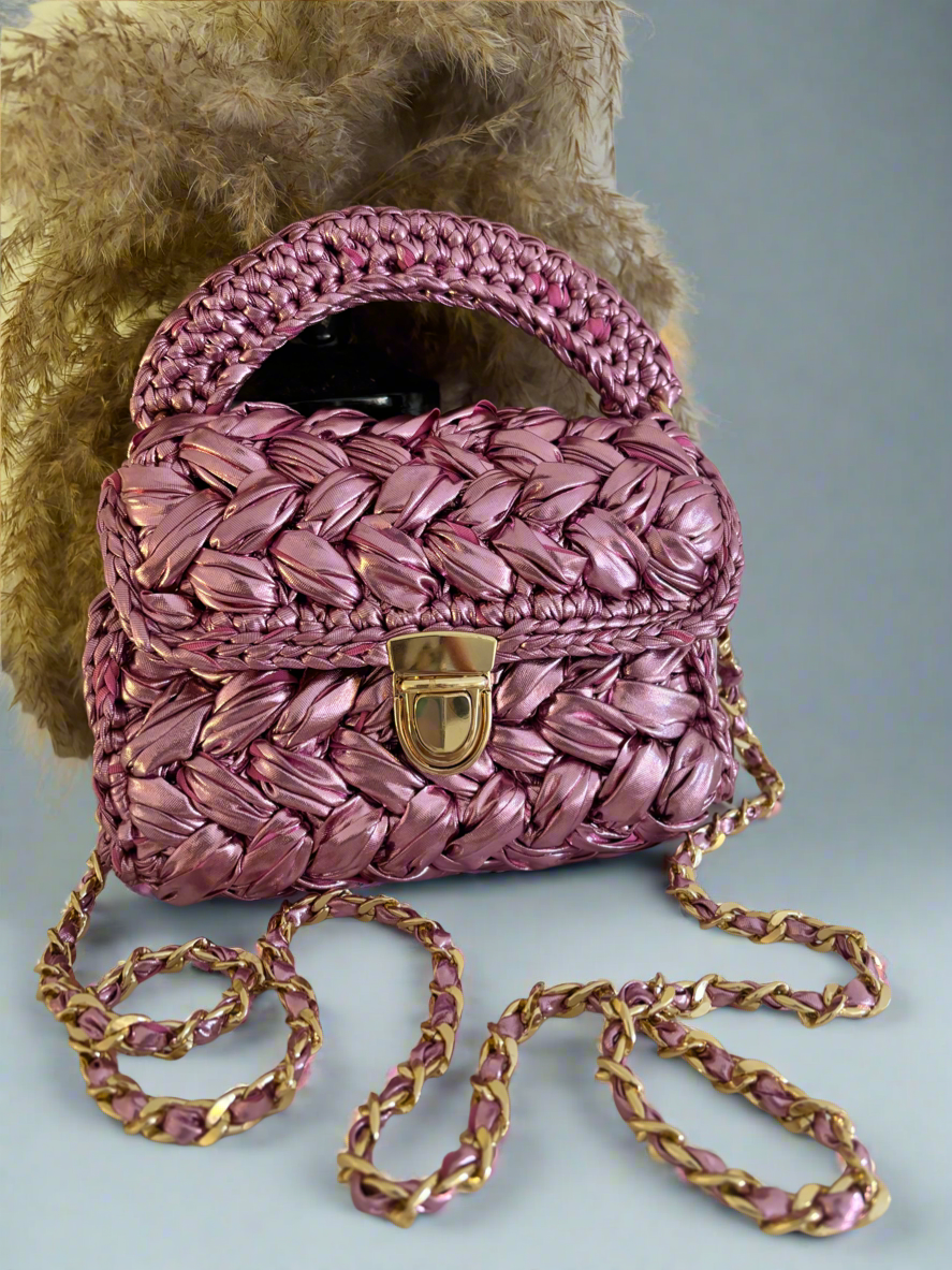 Nica pink metallic puff bag