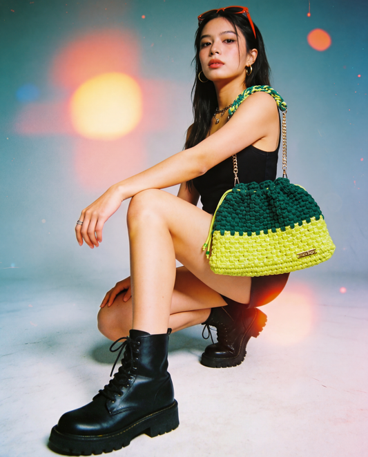 Carol green & neon lime green pouch bag
