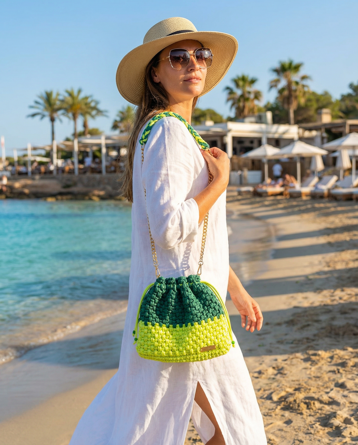 Carol green & neon lime green pouch bag