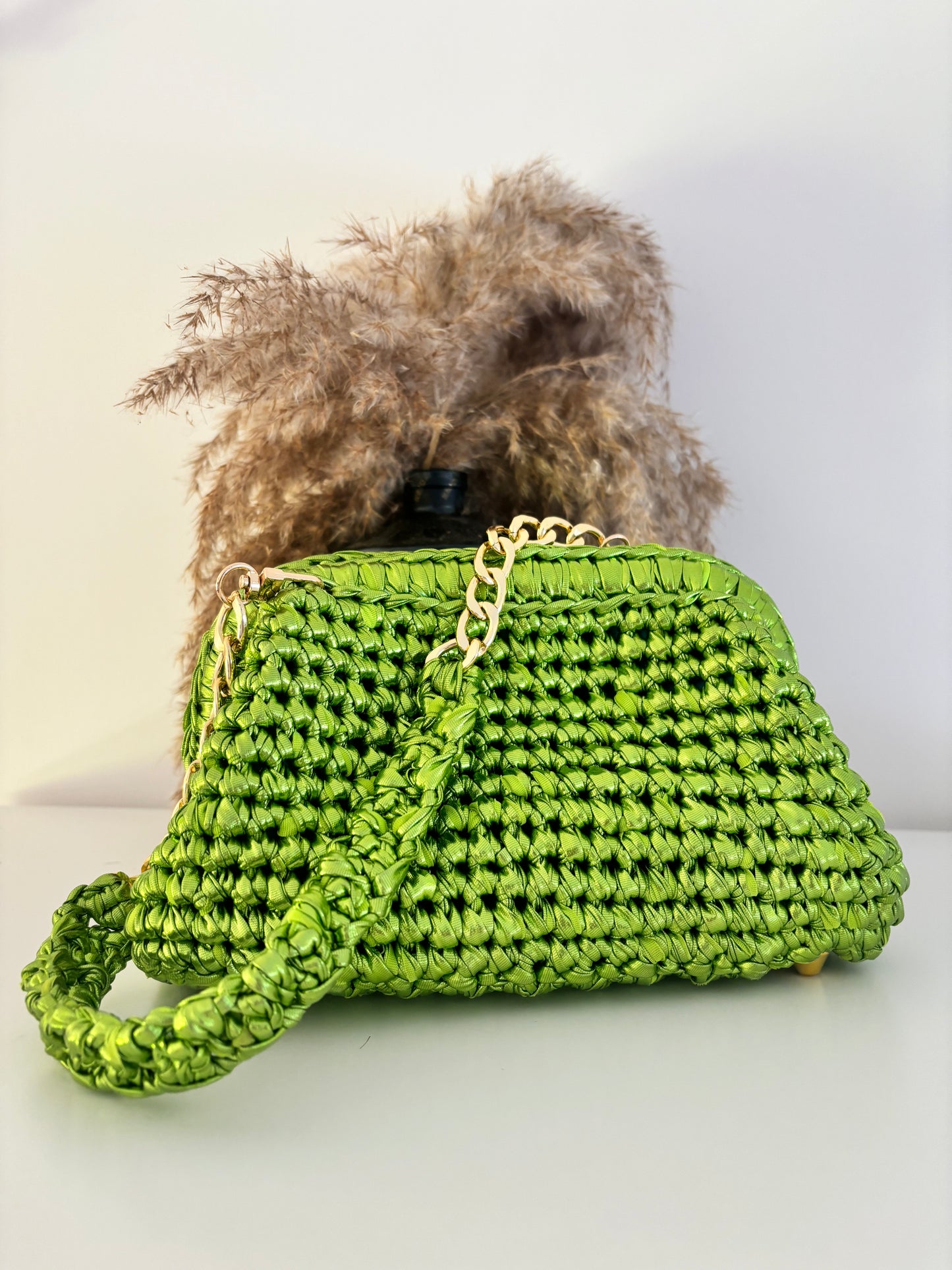 Gretta Metallic green premium yarn Clutch
