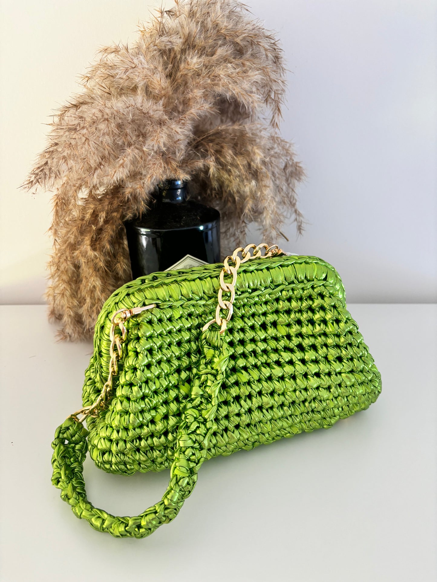 Gretta Metallic green premium yarn Clutch